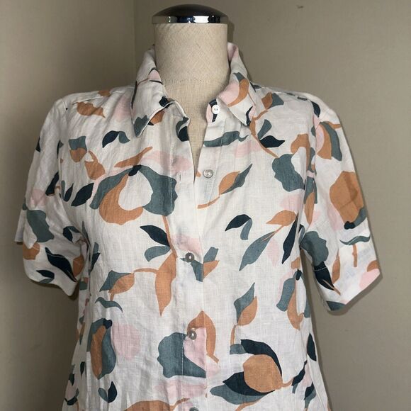 Rachel Zoe 100% Linen Floral Button Up Shirt Dress Pockets Lightweight Sz Small - Picture 2 of 8